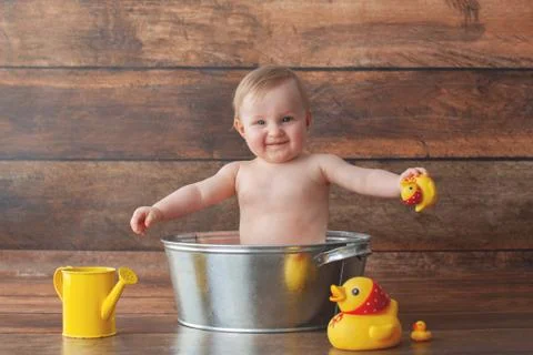 Bath time photo shoot. Stock Photos