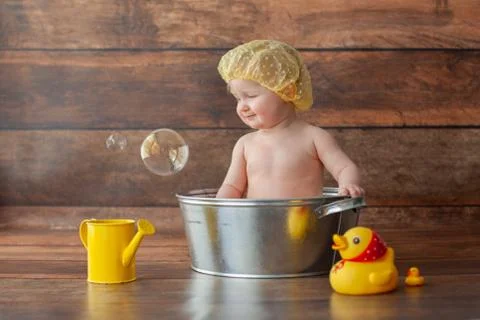 Bath time photo shoot. Stock Photos