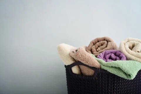 Bath towels of different colors Stock Photos