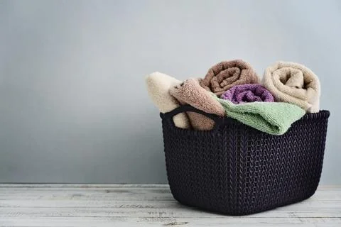 Bath towels of different colors Stock Photos