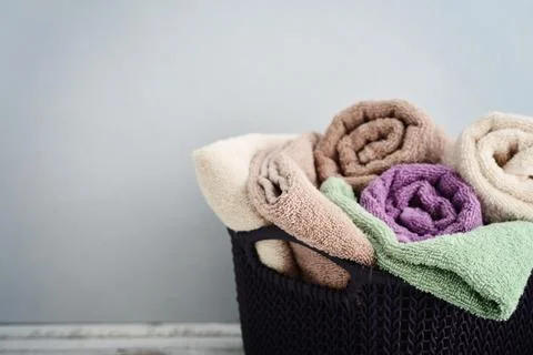 Bath towels of different colors Stock Photos