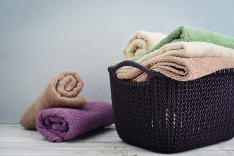 Bath towels of different colors Stock Photos