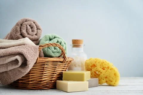 Bath towels of different colors Stock Photos