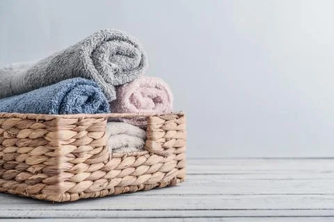 Bath towels of different colors Stock Photos