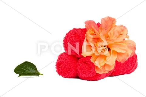 Bath towels with flower Stock Photos