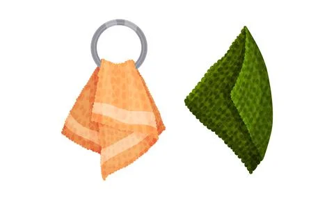 Bath towels set. Soft textile cloth for wiping hanging on hooks vector Stock Illustration
