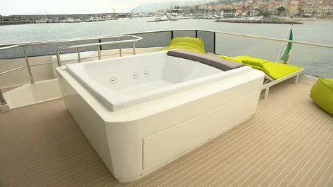 Bath tub on the upper deck of a yacht Stock Footage 76256171