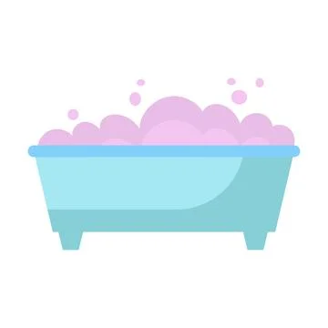 Bath with water and bubble vector illustration hygiene bathroom. Shower carto Stock Illustration