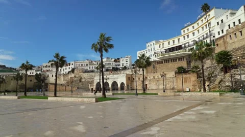 Bathed in daylight, Bab El Marsa in Tangier, Morocco, showcases its intricate Stock Footage 308455536