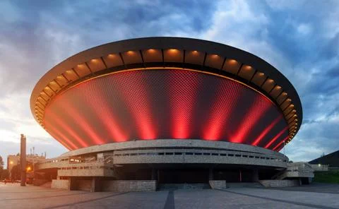 Bathed in the rays of the evening light spodek in Katowice Stock Photos