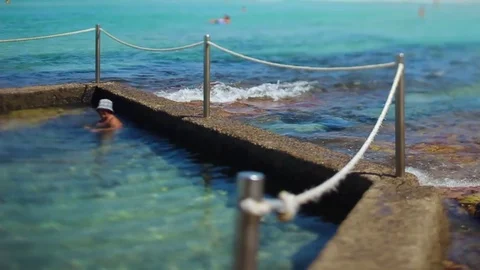 Bather in Bondi Beach Sea Pool - Lens Whacked Stock Footage 74655092
