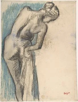 Bather Drying Herself ca. 188384 Edgar Degas French Scenes of women bathing.. Stock-Illustration
