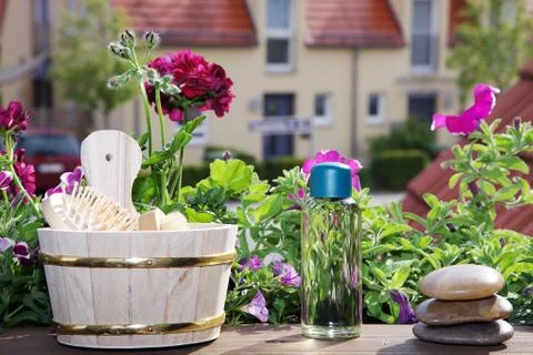 Bathing accessories decorated Stock Photos