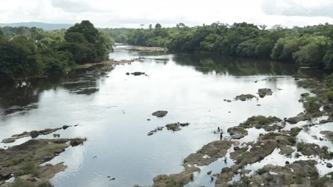 Bathing and laundry on river Stock Footage 111037375