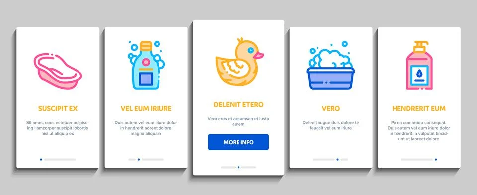 Bathing Baby Tool Onboarding Elements Icons Set Vector Illustrazione stock