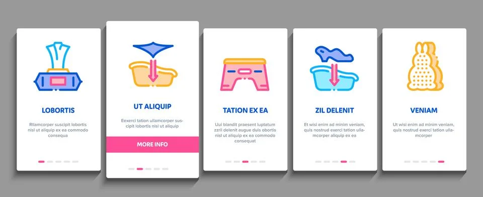 Bathing Baby Tool Onboarding Elements Icons Set Vector Illustrazione stock