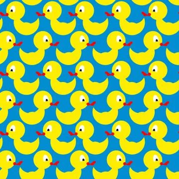 Bathing duck seamless pattern. Background of yellow toys. Vector ornament yel 스톡 일러스트