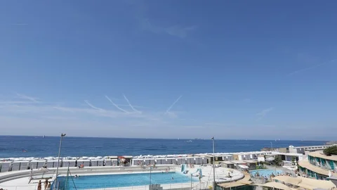 Bathing establishment with swimming pool Stock Footage 111171630