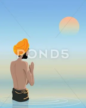 Bathing in the holy pool Stock Illustration