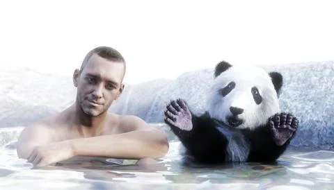 Bathing with panda bear Stock Illustration