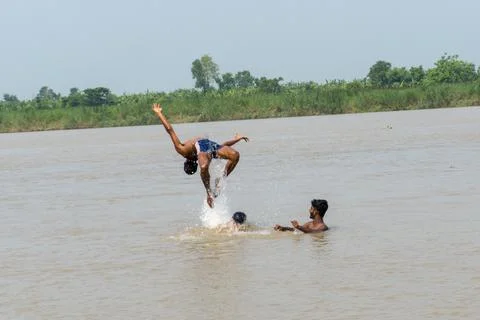 Bathing in the river Stock Photos