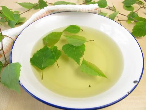 Bathing tea with birch leaves Stock Photos