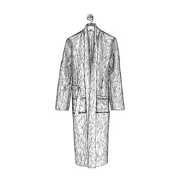 Bathrobe wireframe from black lines isolated on white background. Front vie.. Stock Illustration