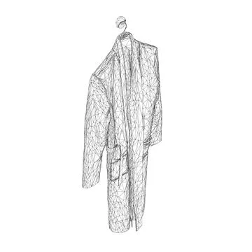 Bathrobe wireframe from black lines isolated on white background. 3D. Isometr Stock Illustration