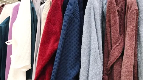 Bathrobes in the store 스톡 동영상 258388238