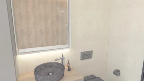 Bathroom 3D Animation Graphics Mesh transition interior design loft Stock Footage 125341313