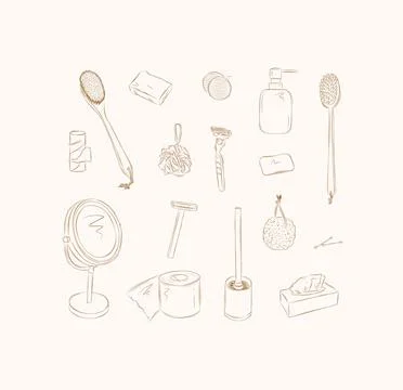 Bathroom accessories elements beige Illustrazione stock