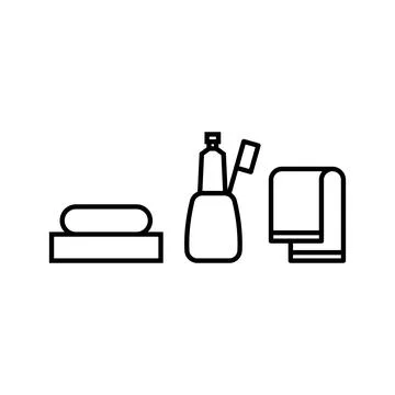 Bathroom accessories outline vector icon. EPS 10.. Toothpaste, toothbrush sig Illustrazione stock
