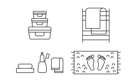 Bathroom accessories outline vector icon. EPS 10.. Toothpaste, toothbrush sig Stock Illustration