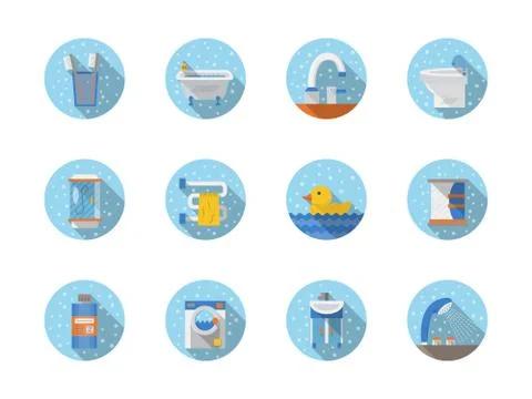 Bathroom and hygiene round flat vector icons イラスト素材