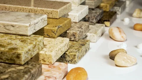 Bathroom and kitchen granite and marble counter tops color samples. Show Stock Footage 133851243