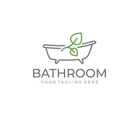 Bathroom and Leaf Logo Design. Bath Vector Design. Bathtub Illustration Stock Illustration