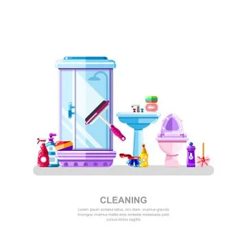 Bathroom and sanitary engineering cleaning. Vector illustration of shower cab Stock Illustration
