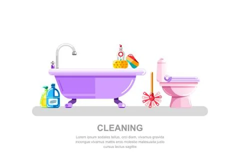 Bathroom and sanitary engineering cleaning. Vector isolated illustration of b Stock Illustration