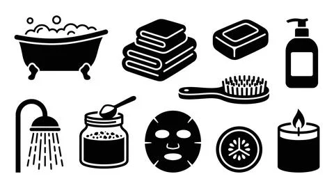 Bathroom and spa elements icons on white background. イラスト素材