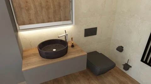 Bathroom Animation Graphics Mesh transition interior design loft Stock Footage 125341319