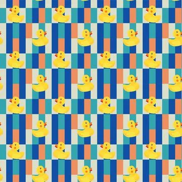 Bathroom background, yellow rubber ducks background of ceramic tiles of diffe Stock Illustration