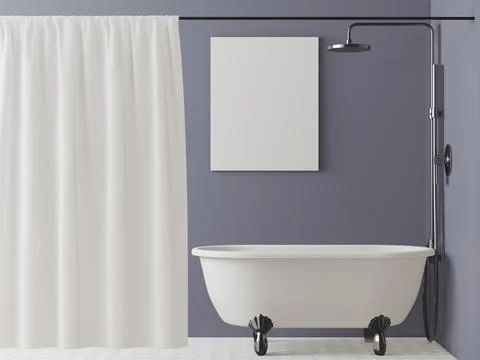 Bathroom with bathtub with picture frame mounted on the wall Foto stock