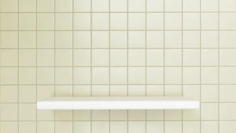 Bathroom beige tile background with white podium Stockillustratie