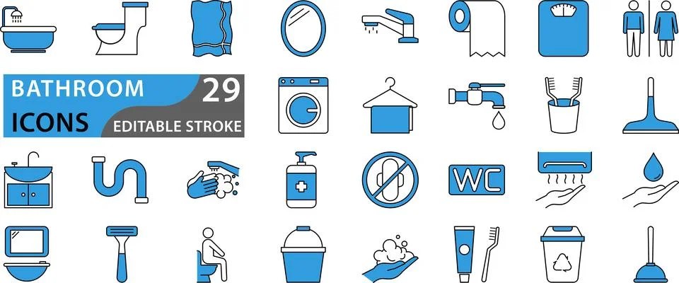 Bathroom blue icon set Stock Illustration