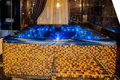 Bathroom with blue lighting Stock Photos