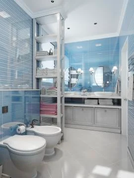 Bathroom classical style in blue tones Stock Illustration