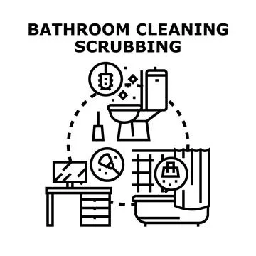 Bathroom cleaning scrubbing process vector concept illustration Stock Illustration