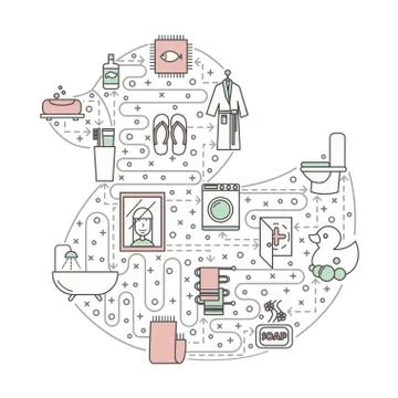 Bathroom concept vector flat line art illustration Illustrazione stock