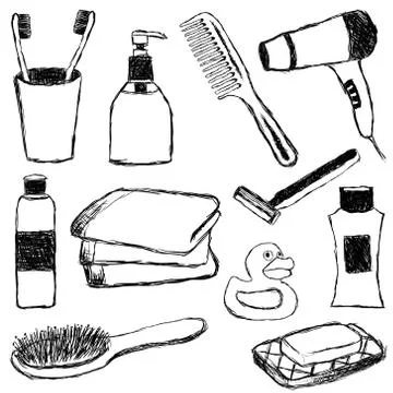 Bathroom doodle collection Stock Illustration