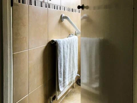 Bathroom door left ajar Stock Photos